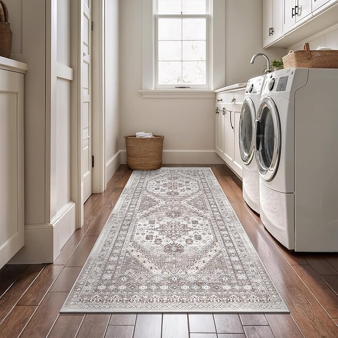 zesthome 2x6 Runner Rug for Hallways, Machine Washable Rug, Non Slip Vintage Low Pile Runners, Stain Resistant Runners for Entryway, Kitchen, Bathroom, Laundry Room, Corridor