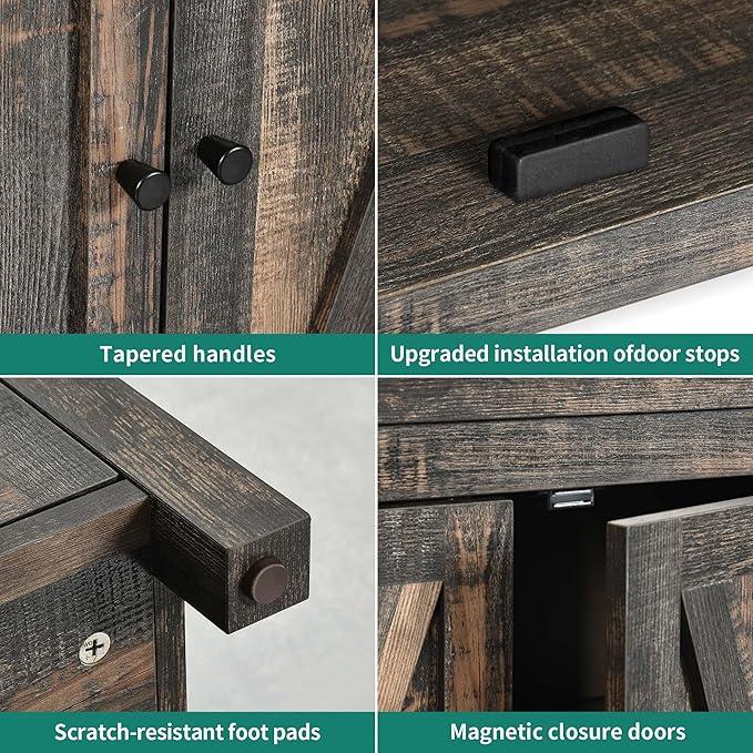 YITAHOME Farmhouse Sideboard Buffet Cabinet with Storage with 4 Doors, 55'' Large Kitchen Storage Cabinet, Wood Coffee Bar Cabinet with Adjustable Shelf for Kitchen, Living Room, Dark Oak