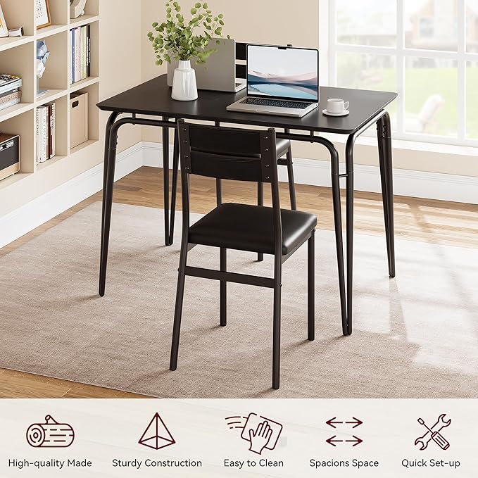5 Piece Dining Table Set for 4, Compact Square Table Chairs, Sturdy MDF Top, Metal Frame, Space-Saving Breakfast Set for Kitchen, Apartment, Office, Easy Assembly Wipe-Clean