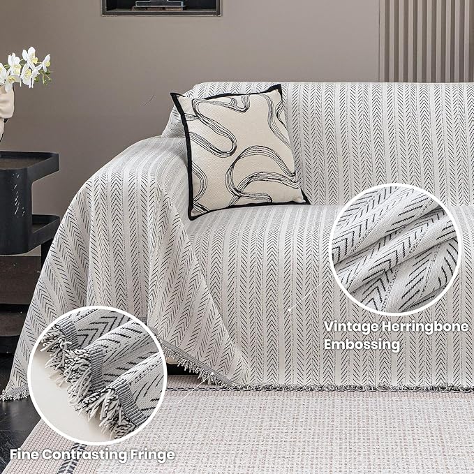 Nobildonna Sofa Cover Washable Soft Thicken Chenille Couch Cover with Tassel,Waterproof Sofa Slipcover for 3-4 Cushion Couch,Sectional Sofa,L-Shaped Furniture Protector Pet-Friendly,Beige 71"x150"