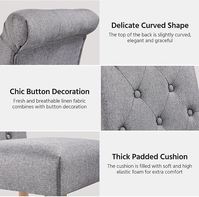 Yaheetech Dining Chairs Set of 4 Fabric Upholstered Button Tufted Kitchen Chairs with Solid Wood Legs for Home, Restaurant, Dining Room, Dark Gray