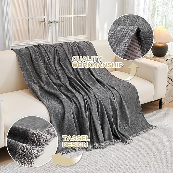 MYSKY HOME Couch Cover for Dogs, Washable Couch Covers, Non Slip Couch Sofa Cover, Couch Cover 2 Cushion Sofa Dogs Furniture Protector with Tassels Chenille Sofa Covers for Pets, 71"x118", Dark Grey