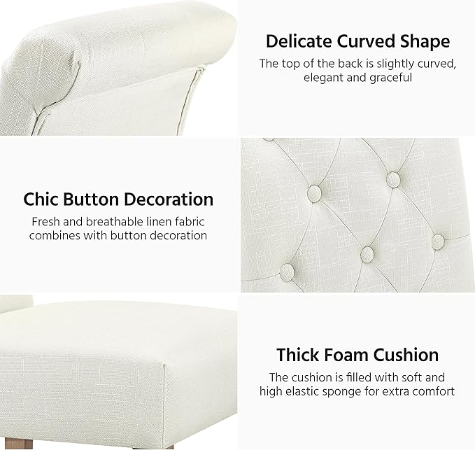 Yaheetech Dining Chairs Set of 4 Fabric Upholstered Dining Room Chairs with Button Tufted High Back and Solid Wood Legs for Kitchen/Living Room/Restaurant, Modern Style, Beige