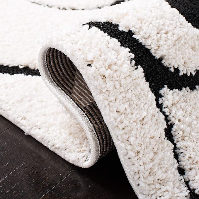 SAFAVIEH Florida Shag Collection Runner Rug - 2'3" x 8', Ivory & Black, Scroll Design, Non-Shedding & Easy Care, 1.2-inch Thick Ideal for High Traffic Areas in Living Room, Bedroom (SG455-1290)