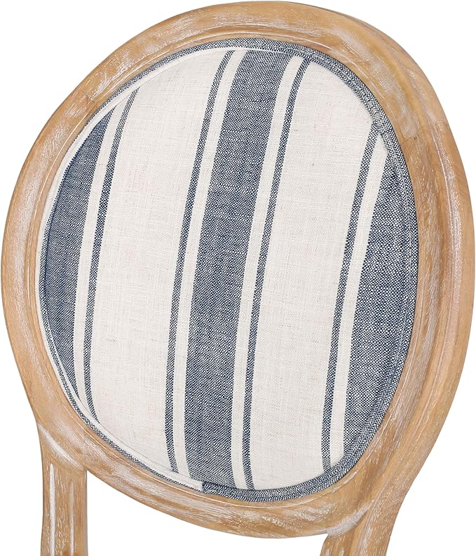 Christopher Knight Home Phinnaeus Dining Chair Set, Set of 4, Wood, Dark Blue Stripes + Light Beige + Natural