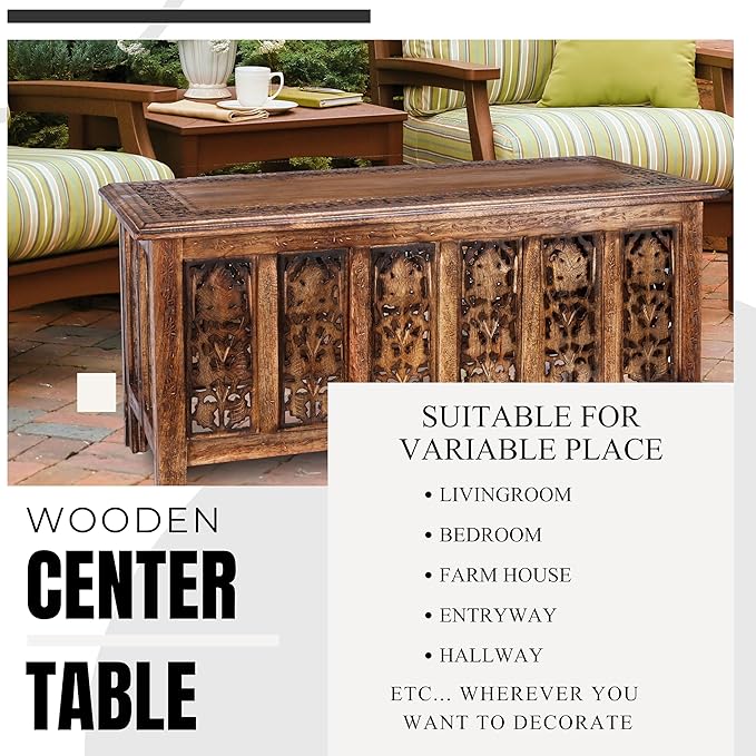 Rectangular Wooden Coffee Table, Modern Wooden Coffee Table, Center Tables, Entryway Table, Living Room Table for Magazines, Books, and Plants - 36x18 Inch Burnt