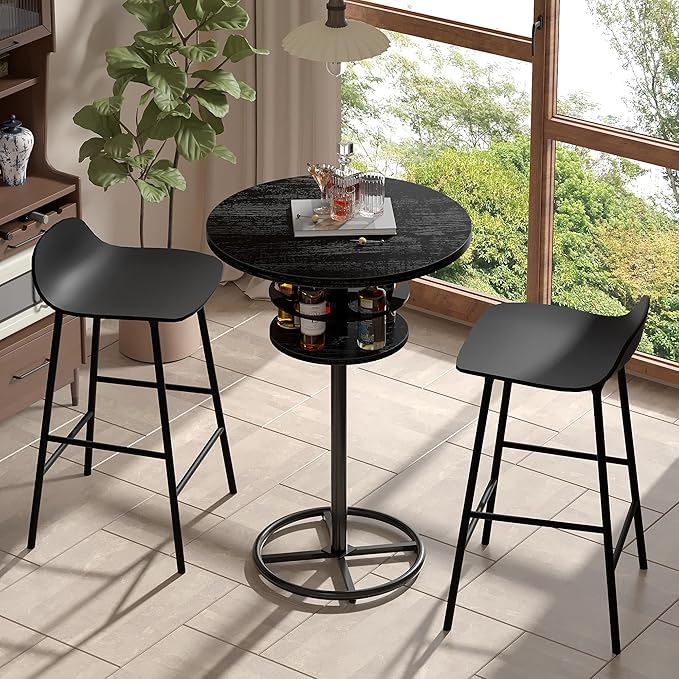 VECELO 36” High Top Bar Table, Sturdy Frame with Metal Base for Cocktail, Pub, Easy Assembly, Black