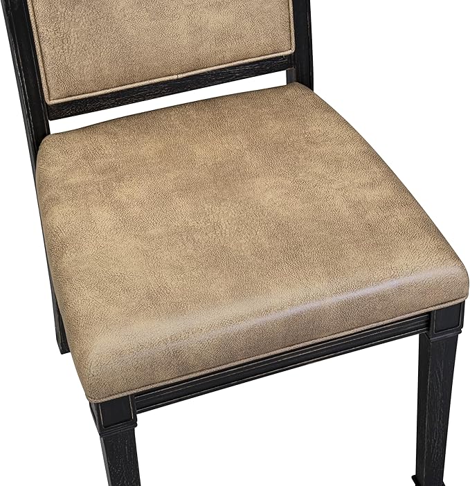 LKAM9-SBB-28 9-Piece Kitchen Table Set Consists of a Dining Table and 8 Beige Polyester Fabric Dining Chairs with High Back - Sand Blasting Black Finish