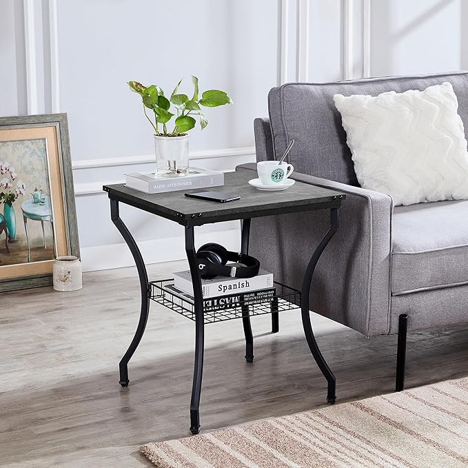VECELO 3 Pieces Living Room Table Sets, Coffee and End Tables with Open Storage Shelves for Apartment, Home Office, Small Space, Easy Assembly, Dark Grey