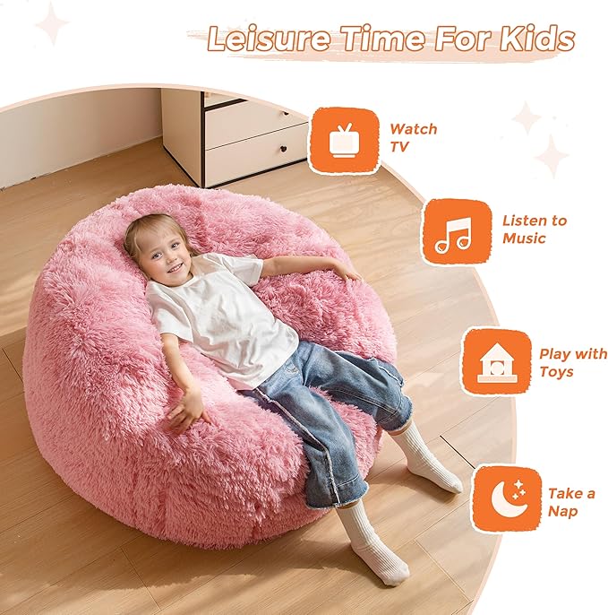 MAXYOYO Kids Bean Bag Chair, Stuffed Faux Fur Bean Bag for Toddler, Ultra Soft Floor Sofa with High-Density Foam Filling, Lazy Chair for Living Room, Playroom, Nursery Room
