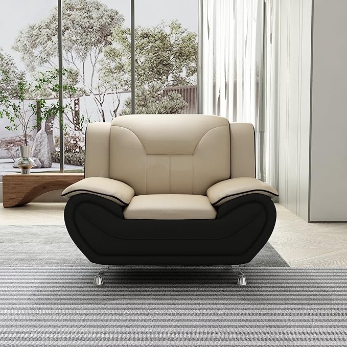 Container Furniture Direct Michael Modern Faux Leather Upholstered Stainless Steel Legs Living Room, Chair, Loveseat, Sofa, Persian Red