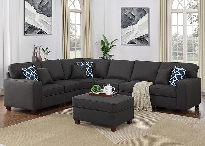 Devion Furniture Philly Sectional Modular Sofa with Ottoman for Living Room, Apartment, Bedroom, Office, Dorm