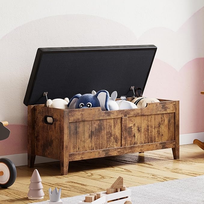 GAOMON Storage Bench, 39.4” Wooden Chest Storage Box with 2 Safety Hinges, Entryway Benches with Flip-Top, Large Trunk for Living Room, Bedroom, Easy Assembly