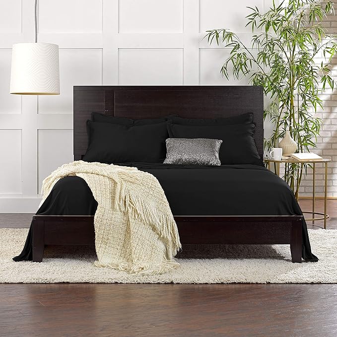 California King Sheets by Pure Bamboo, Genuine 100% Organic Viscose Derived from Bamboo Bed Sheet Set, Soft & Cooling, Double Stitching, Lifetime Quality Promise (California King, Black)