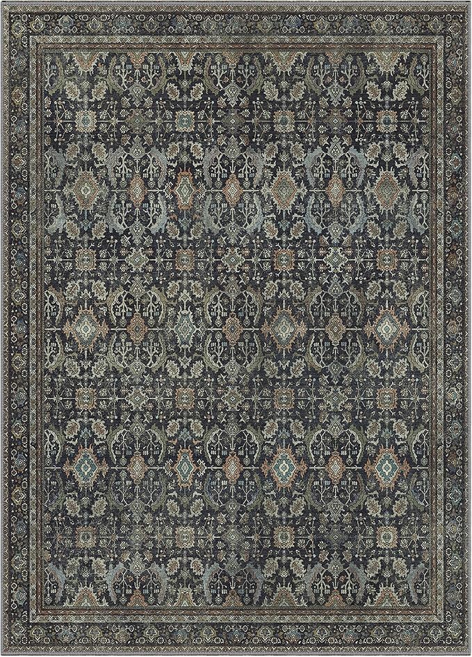 6X9 Area Rugs Machine Washable Rugs for Living Room, Vintage Boho Large Rugs for Bedroom Dining Room, Non Slip Indoor Soft Distressed Lightweight Thin Low Pile Carpet, Black