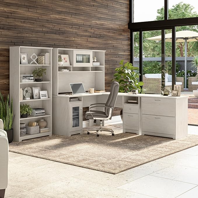 Bush Furniture Cabot 2 Drawer Lateral File Cabinet in Linen White Oak, Home Office Chest for Letter, Legal, and A4-size Document Storage