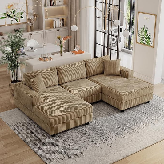 99" Symmetrical U Shaped Reversible Modular Sectional Sofa, Convertible Sofa Lounger Couch with Double Chaise Lounge and Thickness Cushions, Extra Wide Seat Couch w/Headrest