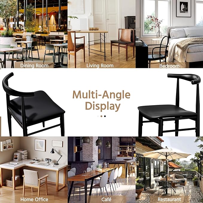 Yaheetech Dining Chairs Set of 2 Mid Century Modern Leather Dining Room Chairs with Armless Backrest & Metal Legs for Kitchen, Living Room, Black
