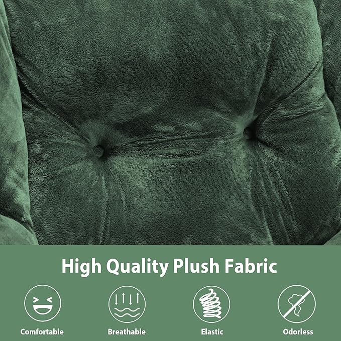 Lazy Chair with Folding Ottoman, Accent Chair Plush Upholstered with Metal Structure and Non-Slip Pads, Sofa Armchair with Footrest and Side Storage Bag for Dorm, Room, Office, Green