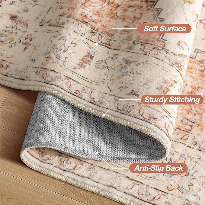 Tangsoo Vintage Rug 2x3 Washable for Entryway, Non Slip Small Area, Indoor Front Door Rug, Print Distressed Brick Red Door Mat Carpet, Soft Low Pile for Entrance Kitchen Bedroom Bathroom