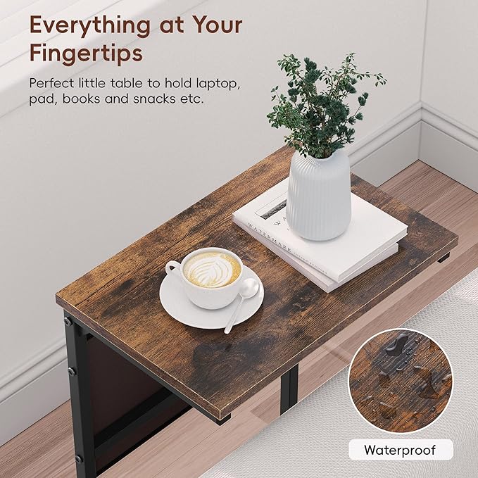 Vagusicc C Shaped End Table Set of 2, Tall Side Table for Sofa, Small Couch Side Table with Storage Bag, TV Tray Table for Small Spaces, Sturdy Slide Under Sofa Table with Metal Frame for Living Room