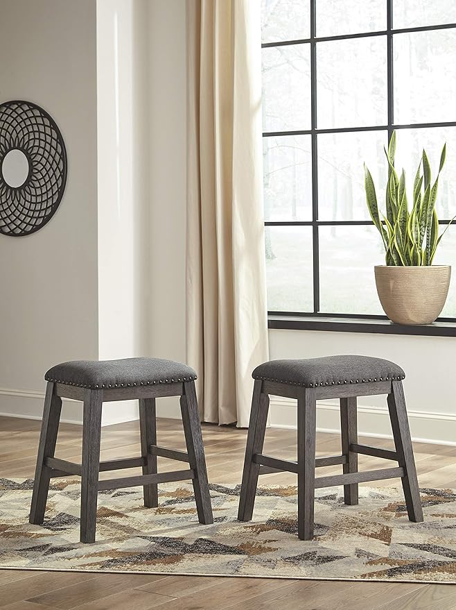 Signature Design by Ashley Caitbrook Rustic 24.4" Counter Height Upholstered Barstool, 2 Count, Gray