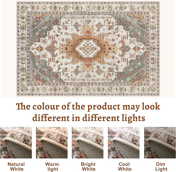 Tangsoo Area Rug 3x5 Bedroom Rug, Washable Vintage Rugs Indoor, Non Slip Accent, Print Distressed Turmeric Carpet, Soft Low Pile Rug for Living Room Dorm Bedroom Bedside Entryway Bathroom