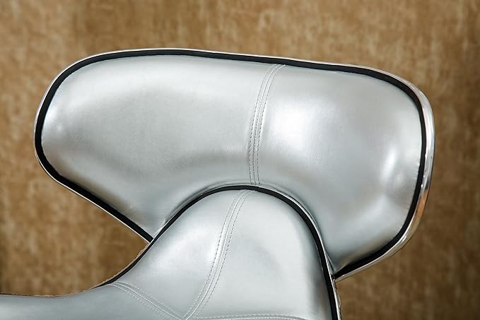 Roundhill Furniture Masaccio Cushioned Leatherette Upholstery Airlift Adjustable Swivel Barstool with Chrome Base, Set of 2, Silver