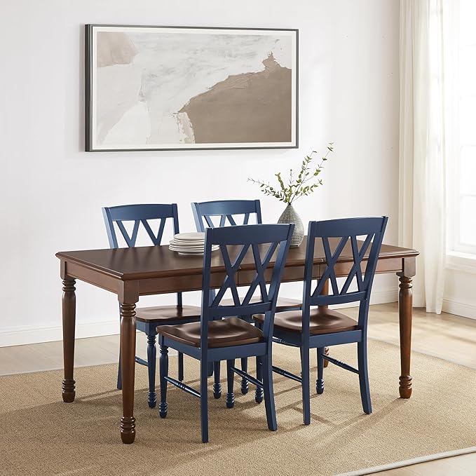 Crosley Furniture Shelby 5-Piece Traditional Dining Table Set for 4, Dinner Tables with Kitchen Chairs, Navy/Dark Cherry