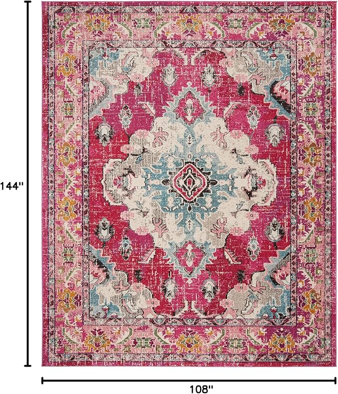 SAFAVIEH Monaco Collection Area Rug - 9' x 12', Pink & Multi, Boho Chic Medallion Distressed Design, Non-Shedding & Easy Care, Ideal for High Traffic Areas in Living Room, Bedroom (MNC243D)
