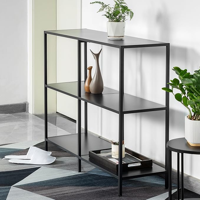 HDANI 39.4 Inch Metal Console Table with 3 Tier Strage Shelves,Narrow Entryway Table,Modern Sofa Tables for Entryway, Living Room,Bedroom,Black