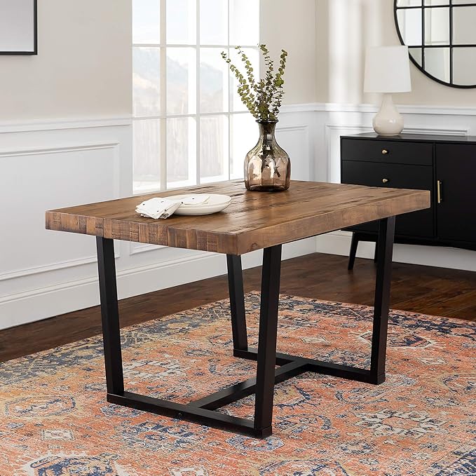 Walker Edison Durango Distressed Solid Wood Dining Table, 52 Inch, Rustic Oak