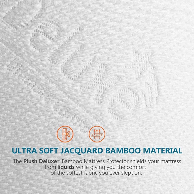 PlushDeluxe Premium Bamboo Mattress Protector – Twin Size, Waterproof, & Ultra Soft Breathable Noiseless Washable Bed Mattress Cover for Comfort & Protection - White
