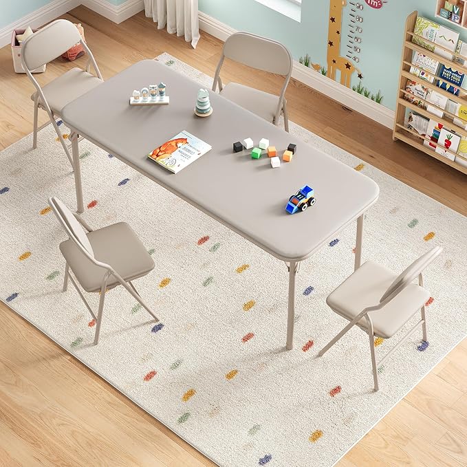 GarveeHome 5-Piece Kids Folding Table and Chairs Set, Toddlers Children's Activity Table and Chairs Set for Dining Room,Daycare,Classrooms