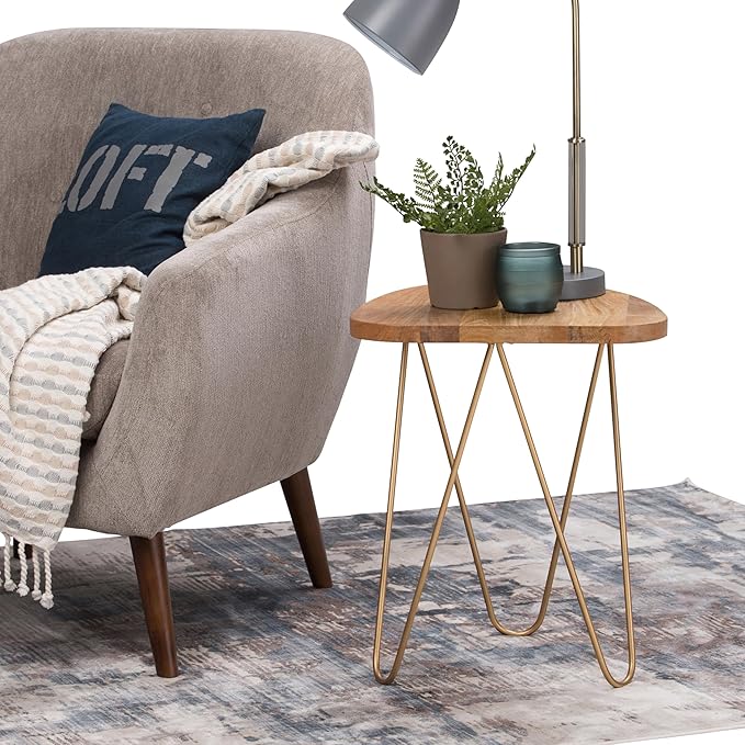 SIMPLIHOME Patrice Modern 18 inch Wide Metal and Wood Accent Side Table in Natural, Gold for the Living Room and Bedroom