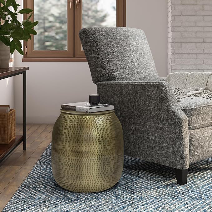 SIMPLIHOME Griffen Contemporary 19 inch Wide Metal Storage Accent Side Table in Antique Gold, Fully Assembled for the Living Room and Bedroom