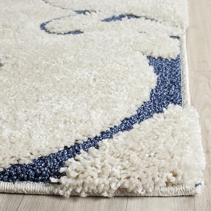 SAFAVIEH Florida Shag Collection Area Rug - 9'6" x 13', Cream & Blue, Scroll Design, Non-Shedding & Easy Care, 1.2-inch Thick Ideal for High Traffic Areas in Living Room, Bedroom (SG455-1165)