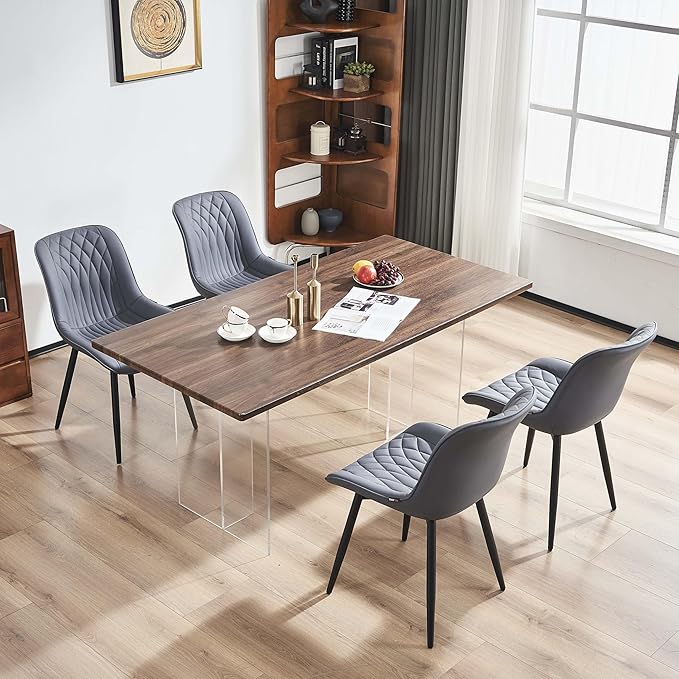 YOUNIKE Dining Chairs Set of 2 with High Backs Mid Century Modern Kitchen Dining Room Chairs PU Faux Leather Upholstered Comfortable Wide Padded Accent Side Chair for Living Room Grayish Purple