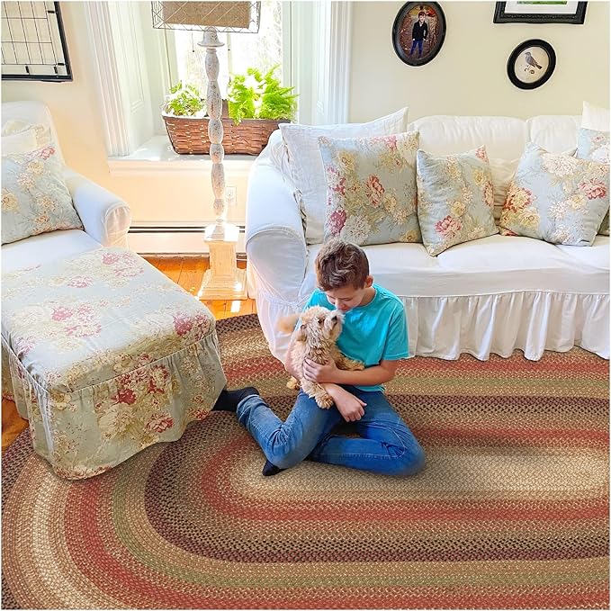 Homespice Gingerbread Jute Brown Braided Rugs 5x8' Oval for Living Room, Bedroom Rug and Dining Room. Pet Friendly. Decor Styles- Farmhouse Rug, Rustic, Vintage, Cottage, Primitive, Country, Boho Rug