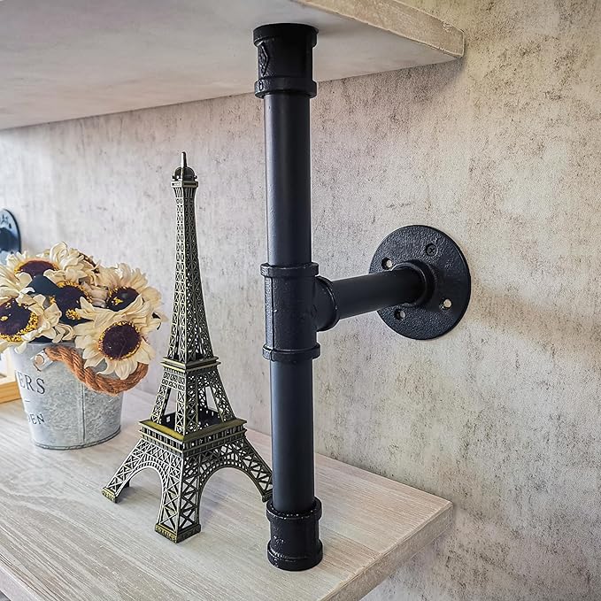 Pipe Shelves, Wall Mounted Wood Metal Industrial Shelves, Ladder Bookshelf for Living Room (White, 10" D x 30" W x 82.5" H)