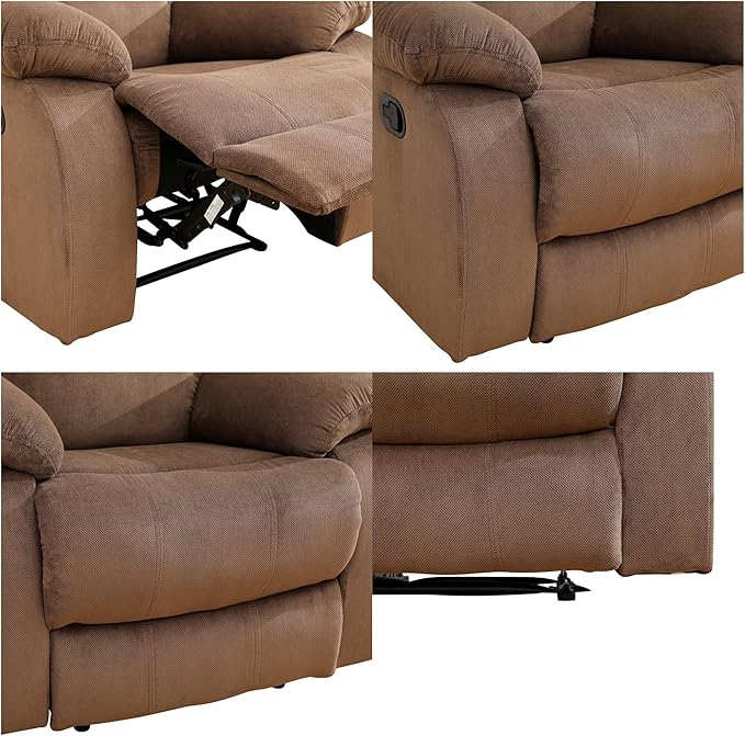 Loveseat Recliner Sofa, Reclining Loveseat Couch with Storage Console, Modern Comfy Home Theater Seating Power Recliner Chair with Cup Holders for Living Room Furniture Sets, Brown