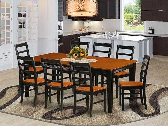 East West Furniture QUPF9-BCH-W 9 Piece Kitchen Table Set Includes a Rectangle Dining Table with Butterfly Leaf and 8 Dining Chairs, 40x78 Inch, Black & Cherry