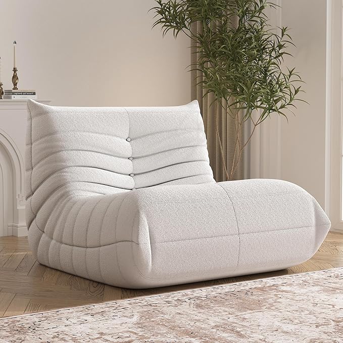 Bean Bag Chair for Adults, Oversized Fireside Chair Comfy Lazy Floor Sofa, Single Seat Sofa Couch Memory Foam Bean Bag Chair for Living Room, Bedroom Apartment Office (Beige)