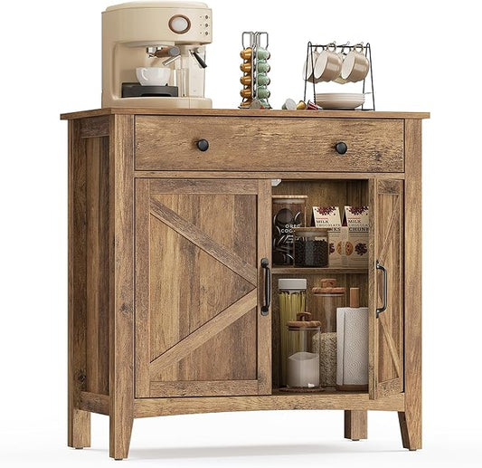 VASAGLE LIRY Collection - Buffet Cabinet, Coffee Bar Cabinet with a Drawer, Adjustable Shelf, Sideboard Storage with Cable Hole, Drawer Divider, Honey Brown UBBK341K01