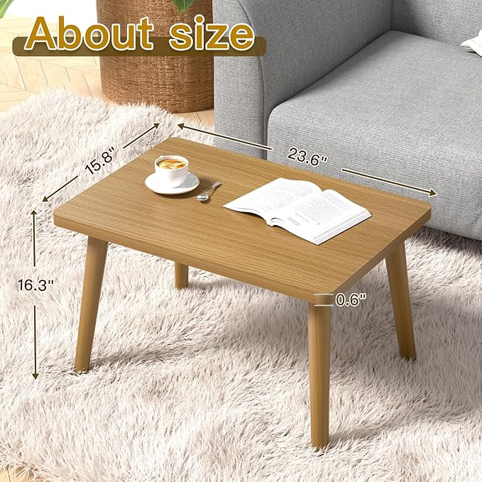 Small Coffee Table for Small Space, Low Table, Floor Table Desk for Sitting on The Floor, Japanese Coffee Table for Living Room, Tatami Tea Tables with Solid Wood Legs, Home Office, Farmhouse, Brown