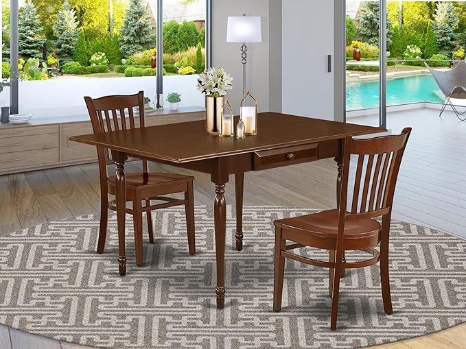 East West Furniture MZGR3-MAH-W 3 Piece Dinette Set for Small Spaces Contains a Rectangle Dining Table with Dropleaf and 2 Kitchen Dining Chairs, 36x54 Inch, Mahogany