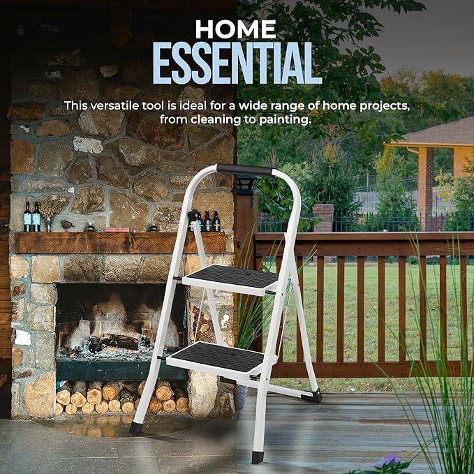 Simpli-Magic Step Ladder, 2 Step Stool Ergonomic Foldable with Wide Anti-Slip Pedal, Multi-Use for Household, Kitchen and Office (300 LBS Capacity)