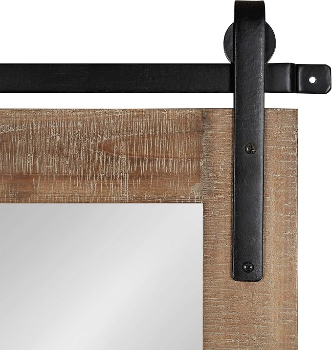 Kate and Laurel Cates Rustic Wall Mirror, 22" x 30" Rustic Brown, Farmhouse Barn Door-Inspired Wall Decor