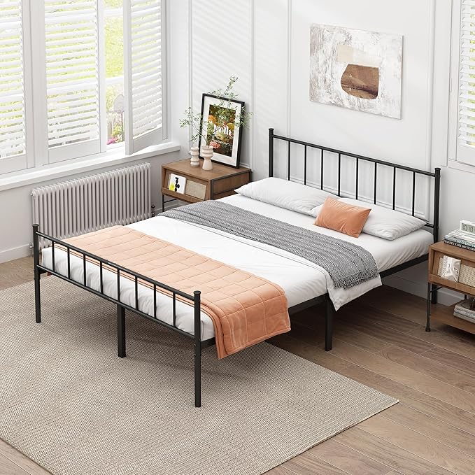 King Bed Frame-Classic Metal Platform Bed Frame,Mattress Foundation with Steel Slat Support,Under Foundation Storage,No Box Spring Needed, Easy Assembly, King Size