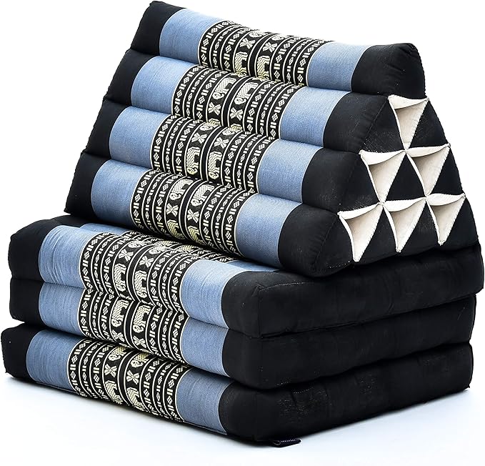 Leewadee - Comfortable Japanese Floor Mattress - Thai Floor Bed with Triangle Cushion - Futon Mattress - Thai Massage Mat, 67 x 21 inches, Blue, Kapok Filling